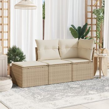 Conjunto De Sofás De Jardín Con Cojines Beige 3 Uds | Mueble Jardin Mesa Y Sillas Ratán Pe Cfw767262