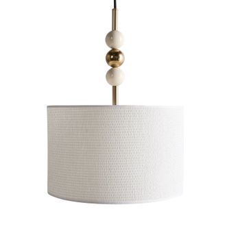 Lámpara Colgante De Metal Con Pantalla Cilíndrica De Tela Estilo Moderno De Mediados De Siglo Latón/beige Loky