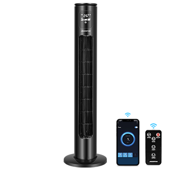 Aigostar Smart Ross - Ventilador de Torre Inteligente con Mando a Distancia, 102 cm, WiFi+Bluetooth Pantalla LED, 3 Velocidades, 3 Modos, Temporizador 24 h, Oscilante, Control App, Alexa y Google Home