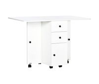 homcom mesa plegable de comedor mesa de cocina plegable con ruedas alas abatibles 2 cajones estante y armario hasta 6 personas para salon espacio pequeno 120x60x765 cm blanco