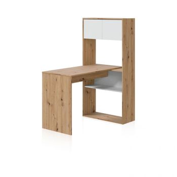 Mesa de escritorio con estantería dess melamina, blanco artik