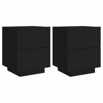 Pack 2 Uds Mesitas De Noche | Mesa Auxiliar | Mesilla Con Luces Led Madera Ingeniería Negra