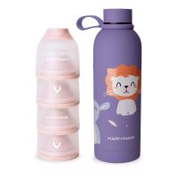 pack termo y dosificador de leche en polvo happymami violeta seda rosa pastel