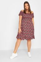 yours vestido corto bardot de flores rosas mujer curvy y tallas grandes yours