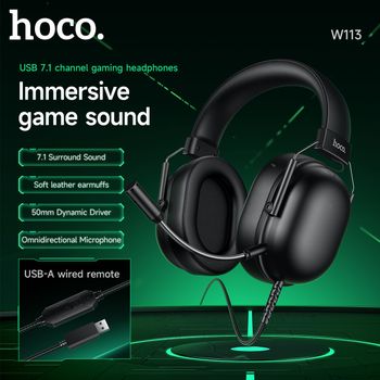 HOCO W113 auriculares inalámbricos para juegos con micrófono con cable 50MM USB7.1 canales con Cable de Audio auriculares de sonido envolvente para ordenador PC