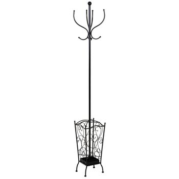 Perchero de metal con 4 ganchos 35x35x181h cm. Negro