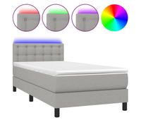 cama box spring colchon y luces led tela gris claro 80x200 cm botones