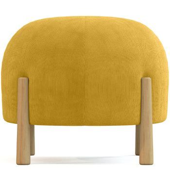 Puff Redondo Tapizado En Pana Con Patas En Madera Natural - Marrakesh Mostaza