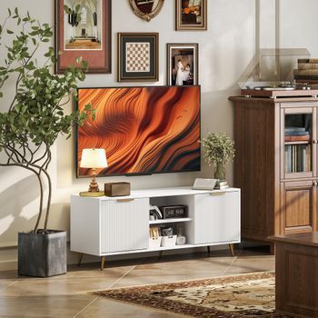 Mueble De Tv De Mdf Melamina Homcom 120x35x48 Cm Blanco