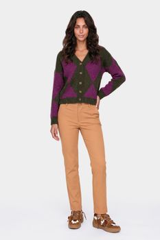 cárdigan de rombos military/purple m