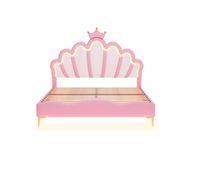 cama infantil 140x200cm con led - cama princesa con cojin de piel sintetica - rosa