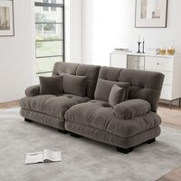 sofa de 2 plazas de chenilla marron con cojines 220 cm