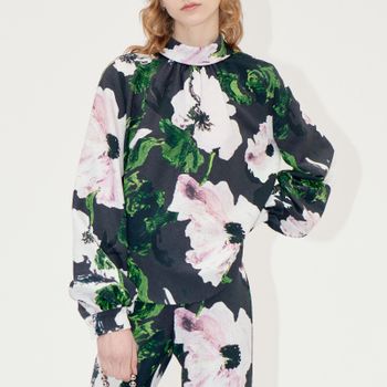 Stine Goya Gathered Long Sleeve Satin Top - L