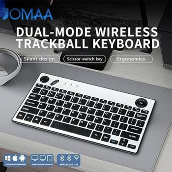 Teclado Inalámbrico JOMAA con Trackball y Air Mouse de 1600dpi, Teclado Bluetooth para TV, iPad, Teléfono, Portátil, Teclado Silencioso con Clic