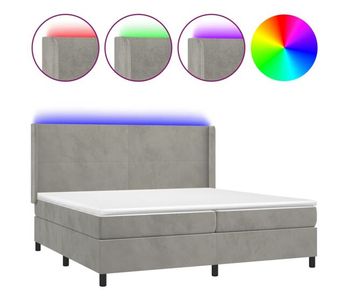 Cama box spring colchón y led terciopelo gris claro 200x200 cm diseño plano