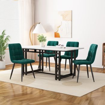 Conjunto De Mesa Y 4 Sillas - Comedor - Mdf Y Terciopelo - Negro Y Verde Oscuro (120x70cm)