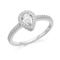 Silver Cubic Zirconia Pear Halo Cluster Ring - F6032-K
