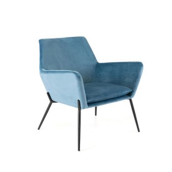 Sillón tapizado en terciopelo azul patas de metal cm 70x72 79h