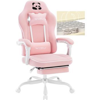 Silla Gaming Con Cojín De Muelles Ensacados, Reposacabezas, Soporte Lumbar Y Reposapiés, Color Rosa.