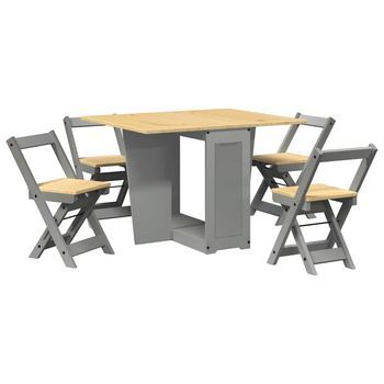 Set Comedor Plegable Mariposa 5 Pzas Corona Madera Pino Gris Vidaxl
