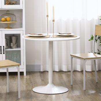 Mesa De Comedor Redonda Homcom De Mdf Acero Ø80x75 Cm Blanco