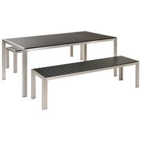 conjunto de comedor 6 plazas de metal negro plateado cepillado 2 bancos nardo