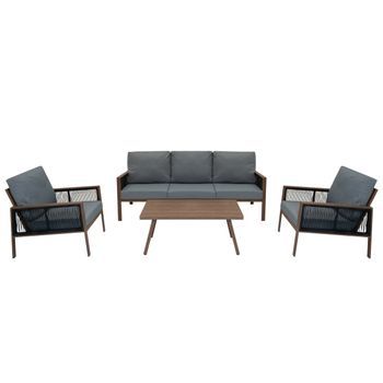 Conjunto Para Exteriores De Aluminio 5 Plazas (4 Piezas) - Efecto Madera + Funda