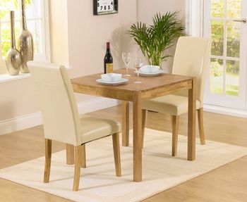 Oxford 80cm Solid Oak Dining Table with Albany Cream Chairs - Cream, 2 Chairs