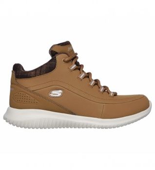 Skechers para mujer. 12918 Botines de piel Ultra Flex Just Chill marrón (35), Plano, Cordones, Casual, Deportivo