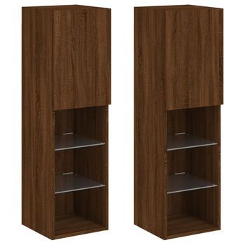 Muebles De Tv Con Luces Led 2 Uds Marrón Roble 30,5x30x102 Cm Vidaxl