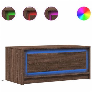 Mesa De Café - Mesa De Centro Con Luces Led Madera De Ingeniería Marrón Roble