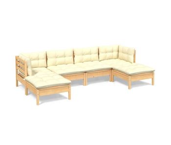 Muebles de jardín 6 piezas cojines madera de pino color crema