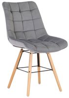silla con patas de madera y asiento en terciopelo gris