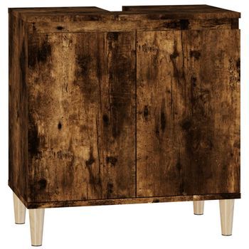 Armario De Almacenamiento | Armario De Lavabo Madera Contrachapada Roble Ahumado 58x33x60cm