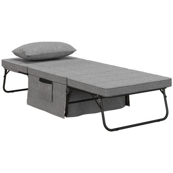 HOMCOM Sillón Cama Tapizado en Lino con Respaldo Ajustable de 5 Niveles Almohada Acolchada 75x80x74 cm Gris