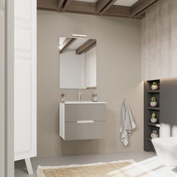 Mueble De Baño 60cm Blanco Roble Y 2 Cajones Gris Mate | Magnolia