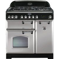 rangemaster classic deluxe 90 dual fuel range cooker - royal pearl  chrome brown