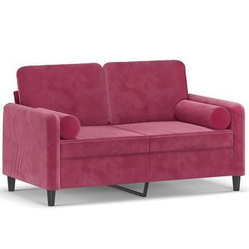 Sofá De 2 Plazas Con Cojines Terciopelo Rojo Tinto 120 Cm Vidaxl