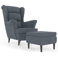 sillon orejero y taburete de terciopelo gris oscuro vidaxl