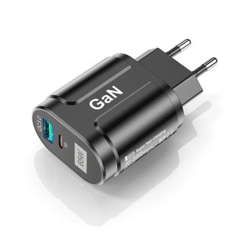 [GaN Tech] Cargador USLION de 65W con 2 puertos USB PD, 33W USB-C PD+33W QC3.0 PD3.0 FCP AFC, Adaptador de carga rápida