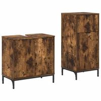 juego de muebles de bano  armario de bano con cajon 2 piezas roble ahumado