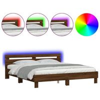 cama matrimonial  cama para adultos  estructura de cama cabecero y luces led marron roble 180x200 cm