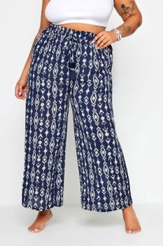 Yours Pantalones Anchos Azul Marino Ikat, Mujer Curvy Y Tallas Grandes, Yours
