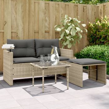 Set De Sofá De Jardín 3 Uds | Conjunto Mueble Jardin Mesa Y Sillas Y Cojines Ratán Sintético Gris Cfw6982363