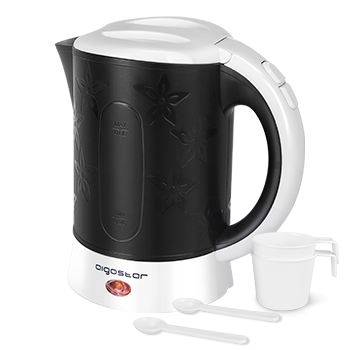 Aigostar Cooltravel - Hervidor de Agua Compacto 0,6 Litros, Libre de BPA, 650W, Apagado Automático, Protección Contra la Ebullición en Seco. Color Negro