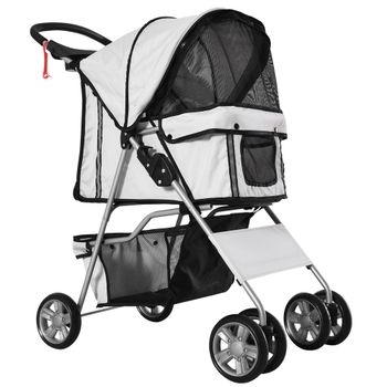 PawHut Carrito para Perros Plegable con Toldo Ajustable 75x45x97 cm
