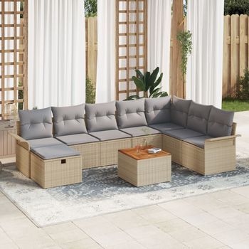 Conjunto De Sofá De Jardín De 9 Piezas Con Cojines Beige De Ratán Sintético V6723 Unico / Beige