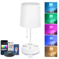 aigostar- lamparas de mesita de noche inteligente compatible con alexa lamparas de mesa tela 2700k-6500k y rgb regulable con 3 enchufes type f 3 puerto de carga rapida mando a distanciablanco