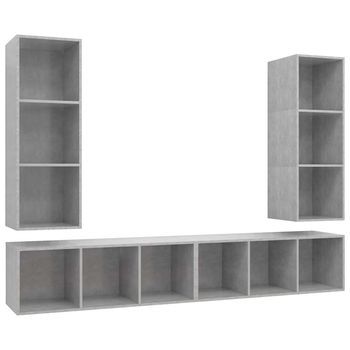 Muebles De Salón De Pared 4 Uds | Mueble Tv Madera Ingeniería Gris Hormigón Cfw42287