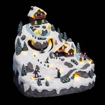 Pueblo De Vacaciones De Montaña Musical Iluminado Con 18 Led